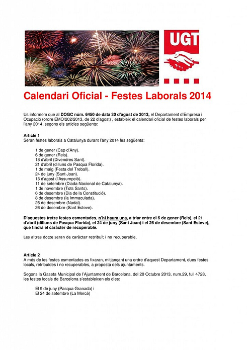 Calendari Oficial 2014